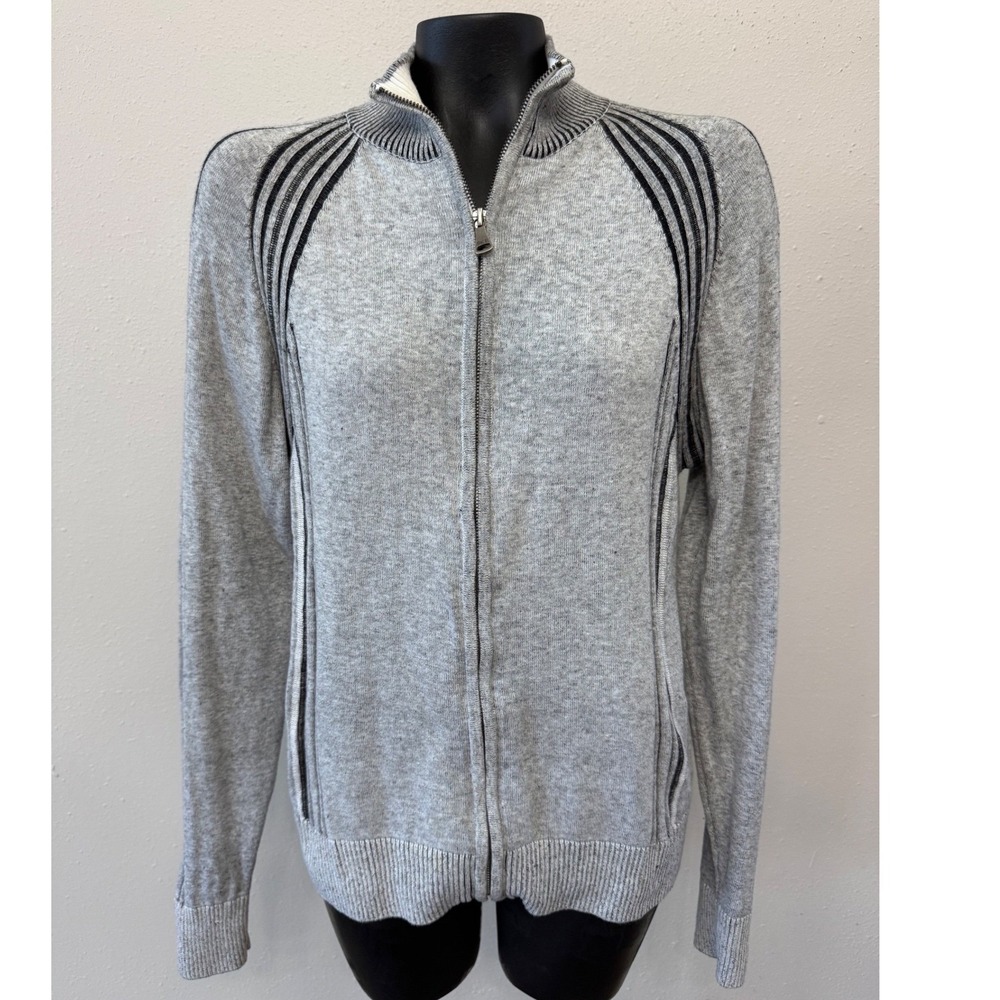 BKE Mens Slim‎ Fit Full Zip Sweater Gray Cotton Mock Neck Sz M Preppy Old Money